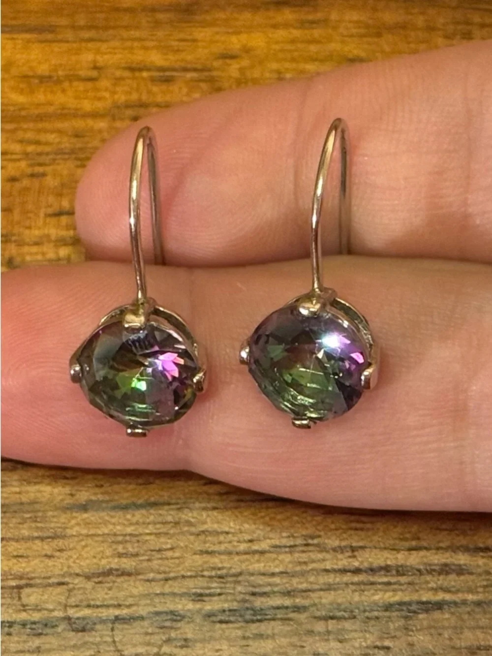 Mystic Topaz Sterling Round Drop Earrings - Picture 8 of 15